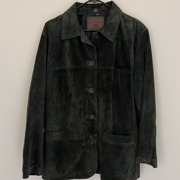 StJohns Bay Women’s Leather (suede) Jacket Buttons down Colour Dark Green - Picture 2 of 4